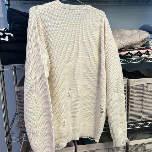 BEIGE MEN RIPPED THRIFTED CREWNECK SWEATER MEDIUM - Picture 4 of 4